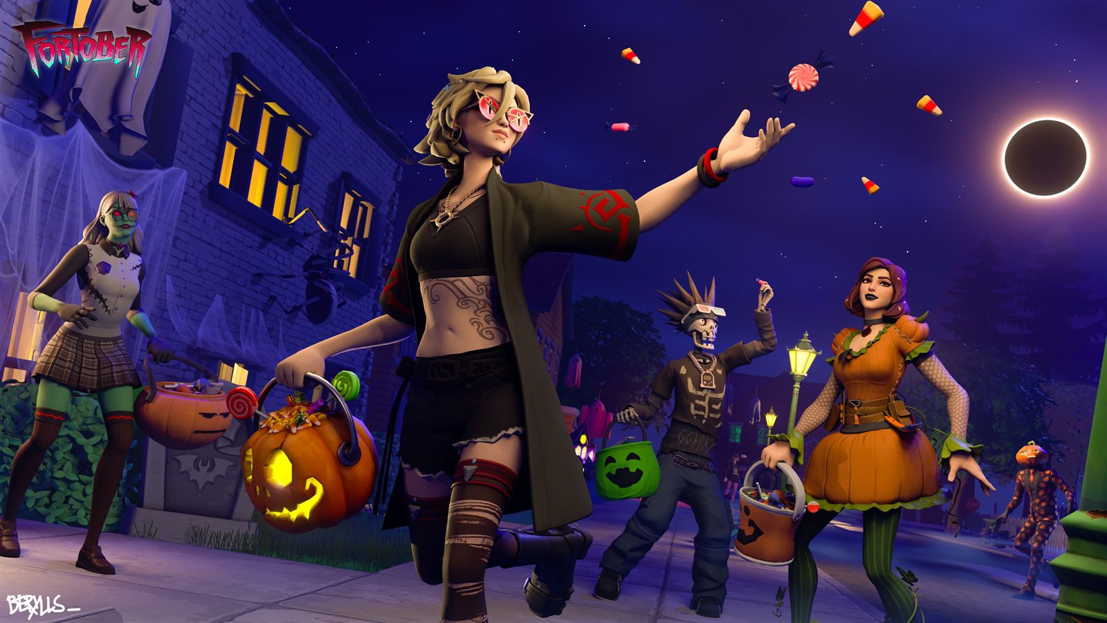 Halloween trick or treat street scene